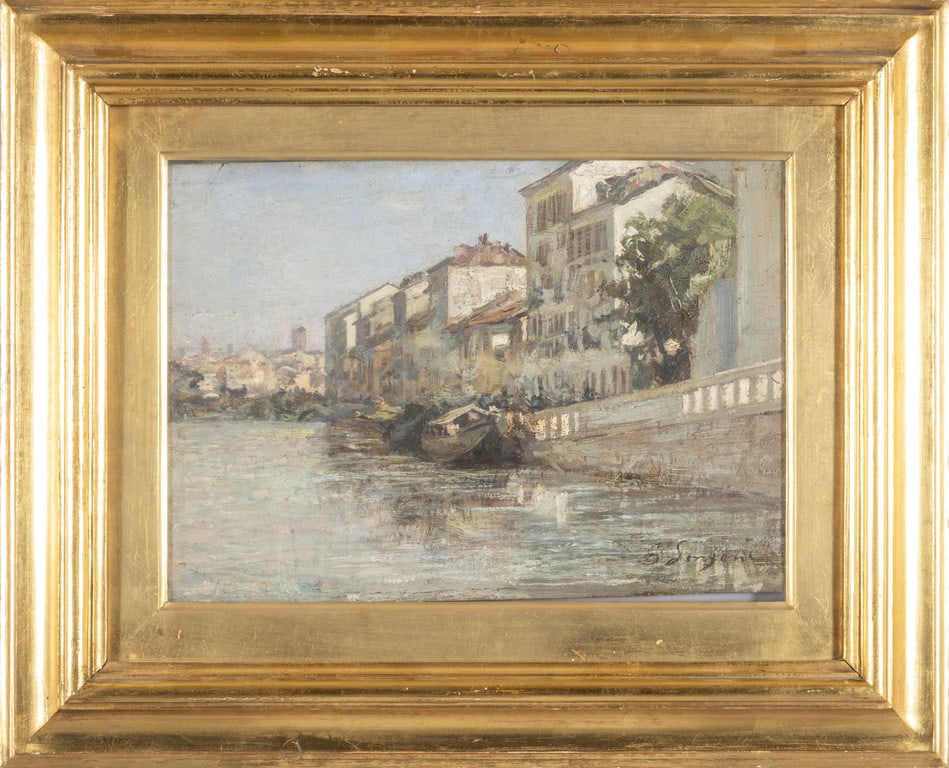 EMILIO LONGONI (1859-1932) Il naviglio a (1 of 2)