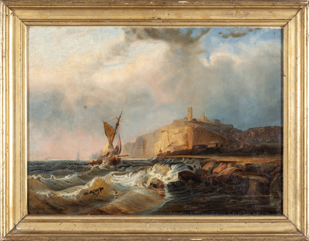 Mareggiata olio cm. 60x44 f.to e d.to 1885: Mareggiata olio cm. 60x44 f.to e d.to 1885