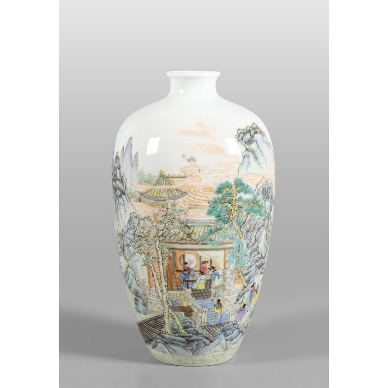 Vaso in porcellana decorato a paesaggio con (1 of 3)