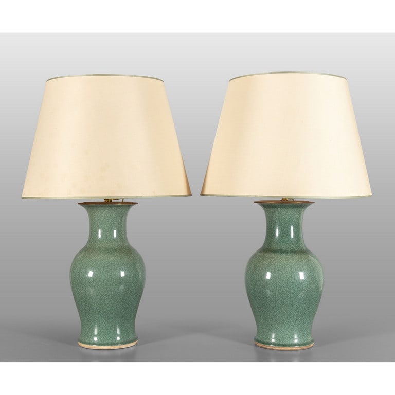 Coppia di lampade in porcellana in stile Celadon (1 of 1)
