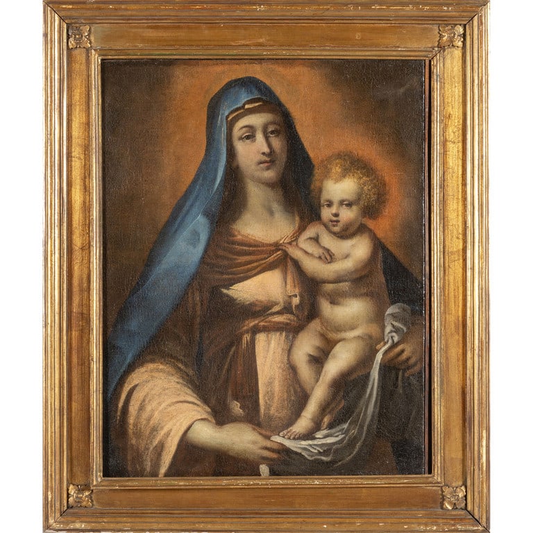 Scuola italiana fine sec.XVII "Madonna con: Scuola italiana fine sec.XVII "Madonna con Bambino" olio cm. 61x80