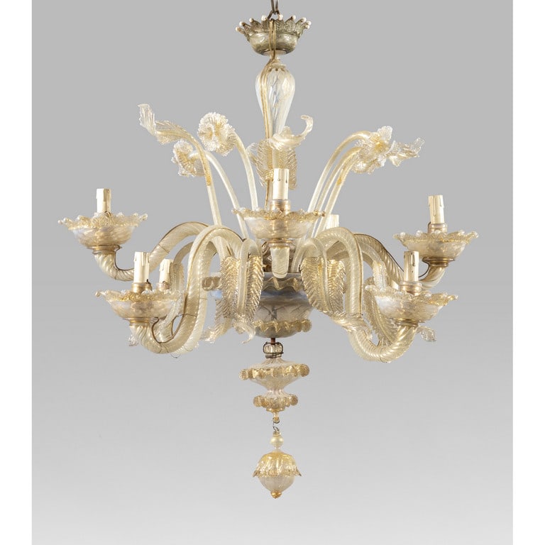 Lampadario in vetro di Murano lumeggiato in oro, (1 of 1)