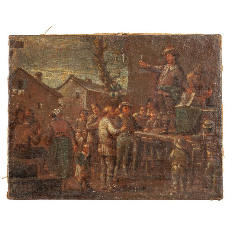 Scuola fiamminga sec.XVII "Imbonitore": Scuola fiamminga sec.XVII "Imbonitore" olio cm. 29x23