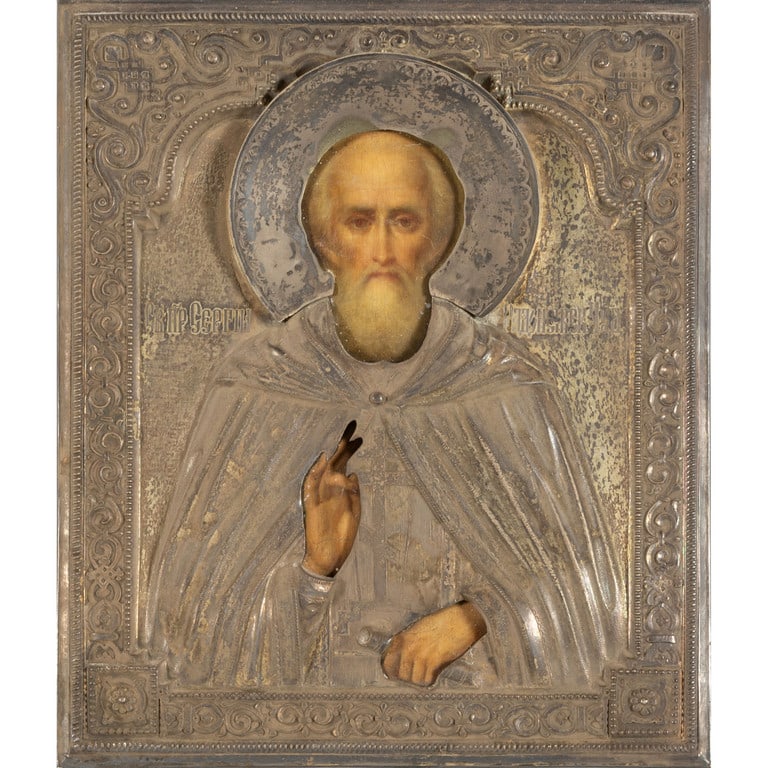 "San Sergio" icona con riza in argento, Russia (1 of 1)