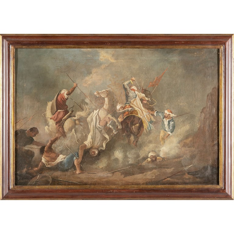 "Battaglia araba" olio, sec.XIX cm. 73x50: "Battaglia araba" olio, sec.XIX cm. 73x50