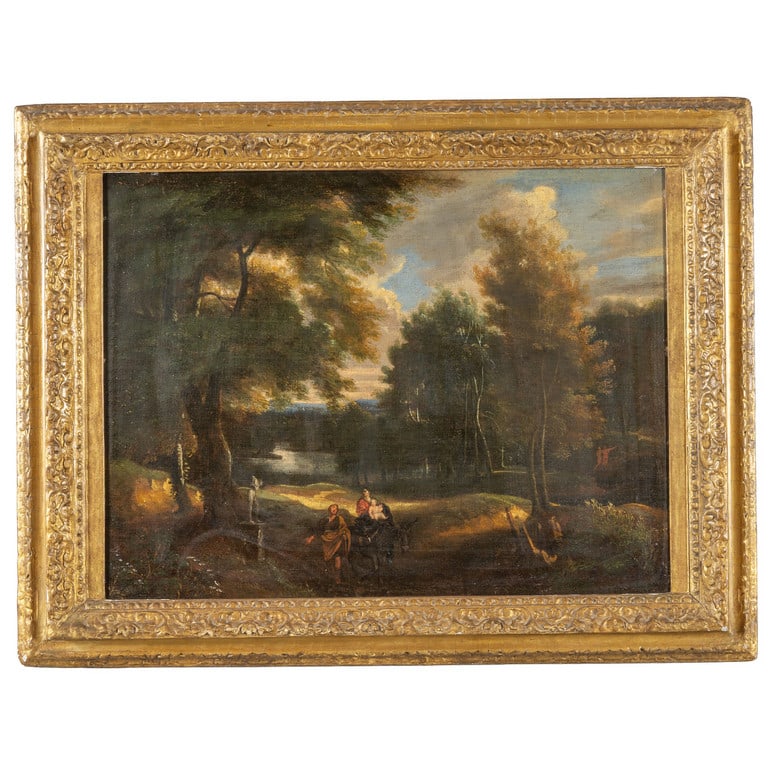 Scuola veneta sec.XVIII "Paesaggio con figure": Scuola veneta sec.XVIII "Paesaggio con figure" olio cm. 65x50