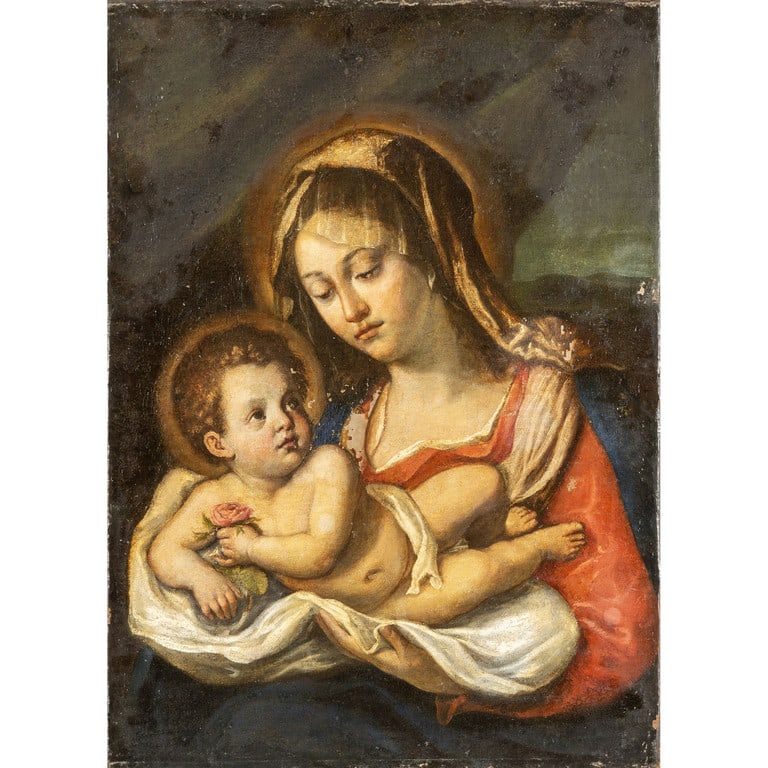 Scuola italiana sec.XVIII "Madonna con Bambino": Scuola italiana sec.XVIII "Madonna con Bambino" olio cm. 53x75