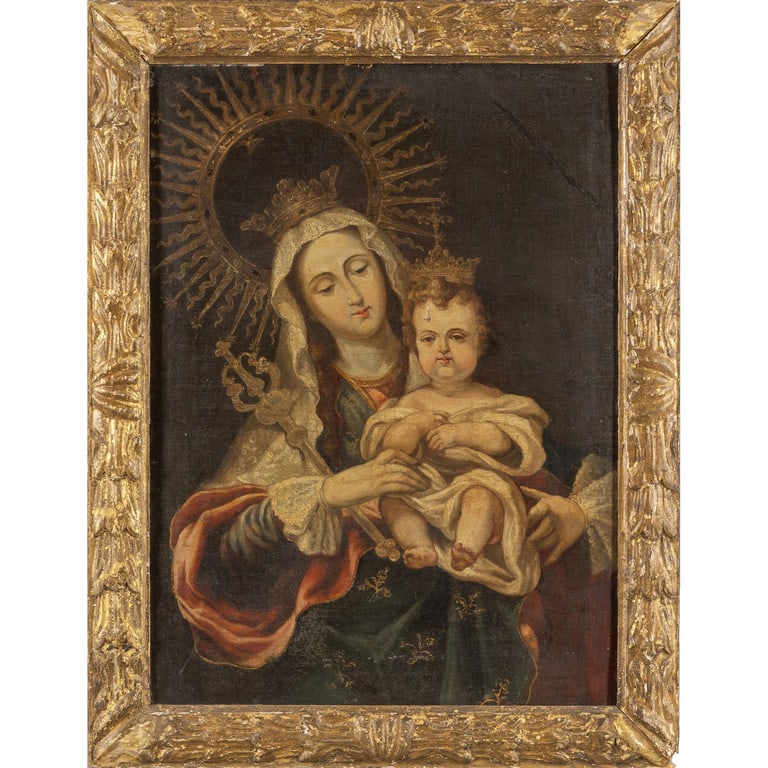 Scuola spagnola sec.XVII "Madonna con Bambino": Scuola spagnola sec.XVII "Madonna con Bambino" olio cm. 55x77