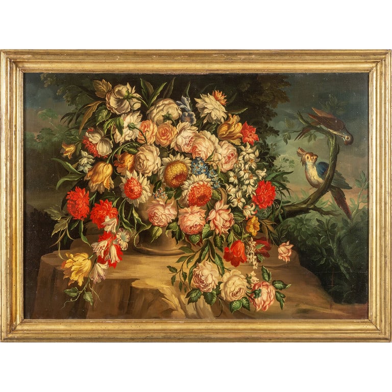 Scuola piemontese sec.XIX "Paesaggio con fiori e (1 of 2)