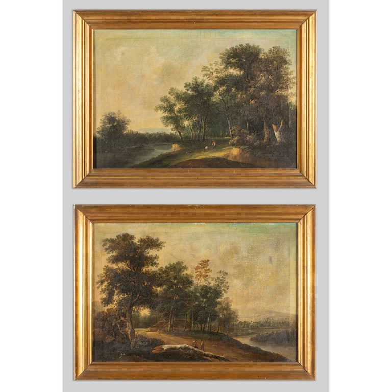 "Paesaggi animati" coppia di olii, sec.XIX cm. (1 of 4)