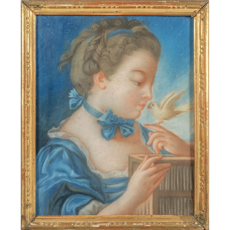 Scuola veneta sec.XIX "Fanciulla con uccellino": Scuola veneta sec.XIX "Fanciulla con uccellino" olio