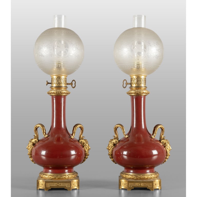 Coppia di lampade in porcellana sangue di bue con (1 of 2)