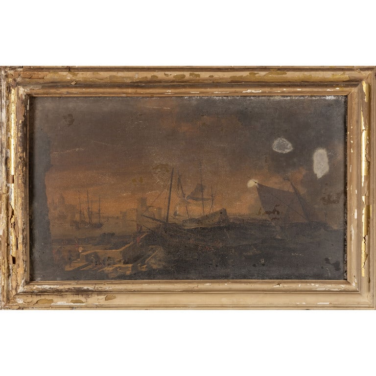 Scuola italiana sec.XVIII "Scena di porto" olio, (1 of 2)