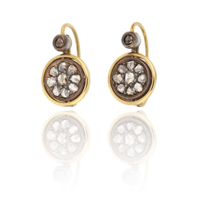 Orecchini a monachella in oro giallo e argento, (1 of 1)