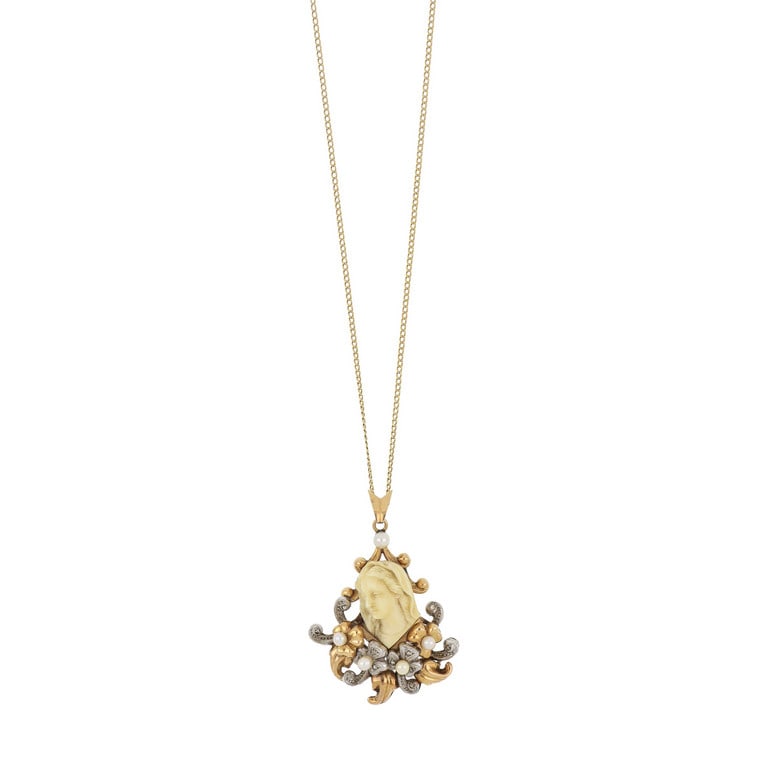 Collana con ciondolo in oro giallo e bianco, al (1 of 1)