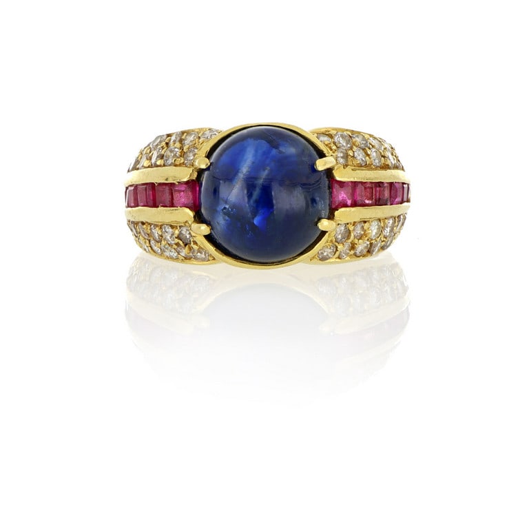 Anello a fascia in oro giallo con zaffiro (1 of 3)