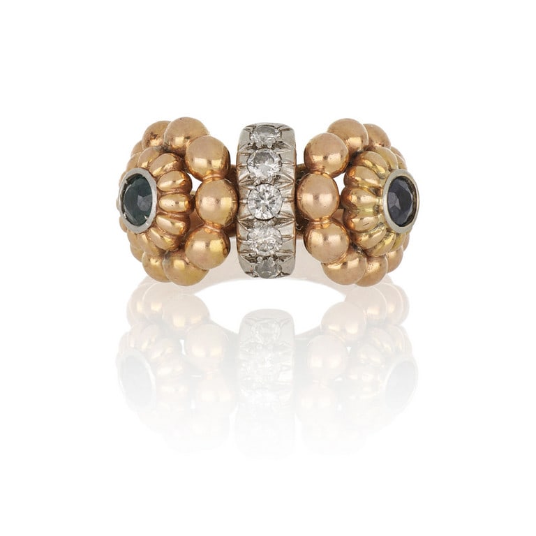 Anello in oro rosso con due volute a pallini, al (1 of 4)