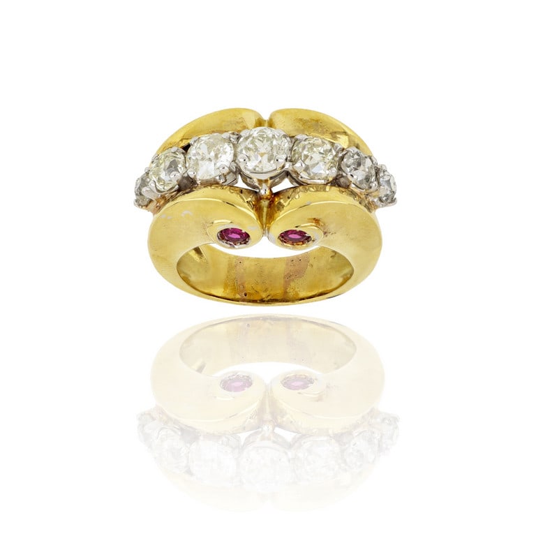 Anello in oro giallo in stile anni '40, 7 (1 of 2)