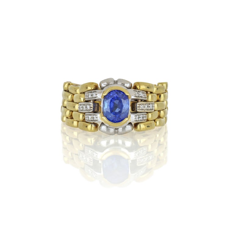 Anello in oro giallo e bianco a maglia snodata, (1 of 2)