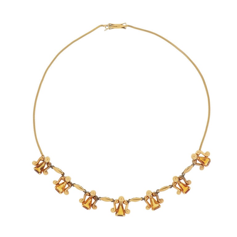 Girocollo anni 40 in oro rosso con quarzi citrini (1 of 1)