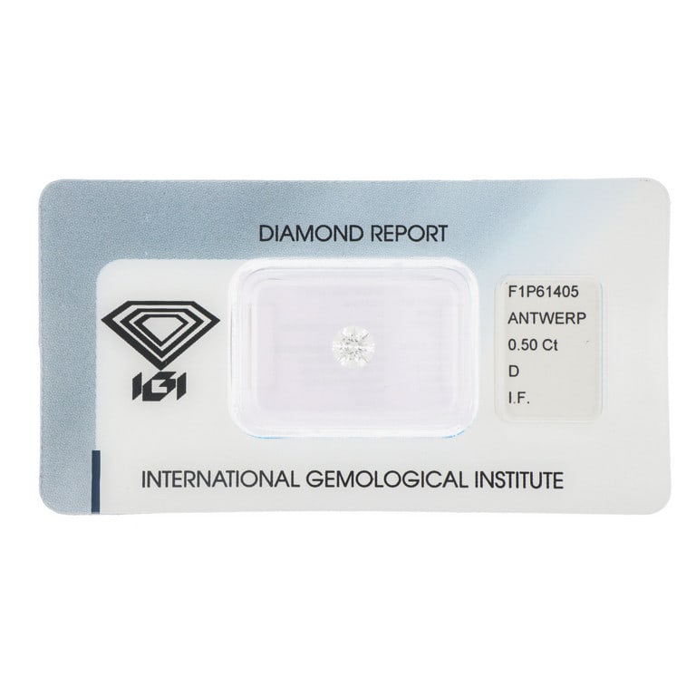 DIAMANTE naturale di 0,50 ct Colore:: DIAMANTE naturale di 0,50 ct Colore: D Purezza: IF Fluorescenza: Slight Taglio EX EX VG Report: IGI