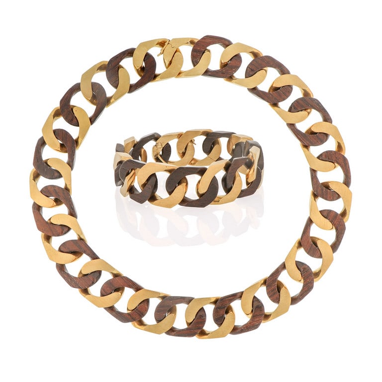 Demi' parure in oro giallo e legno, straordinario (1 of 1)