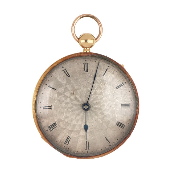 FLOURNOIS GENEVE Orologio da tasca in oro con: FLOURNOIS GENEVE Orologio da tasca in oro con quadrante argenté indici romani sfere leaf, funzione di suoneria. Al momento bloccato. Diametro 46 mm. Peso 56,86 g.