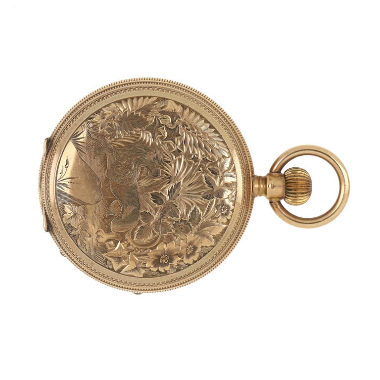 HENRI AUEDIN Orologio da tasca a tripla cassa in: HENRI AUEDIN Orologio da tasca a tripla cassa in oro rosso con quadrante porcellana, indici romani, solo tempo con quadrante dei piccoli secondi alle 6. Funzionante, ma da revisionare. Diametro cassa 