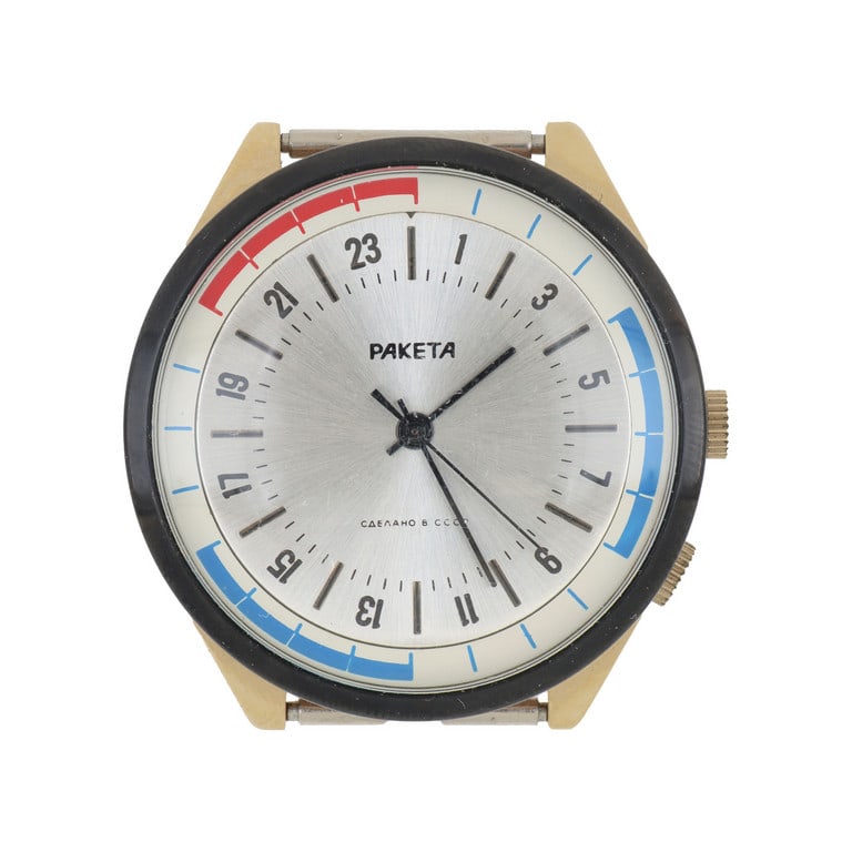 PAKETA, Orologio da polso 24 ore, movimento: PAKETA, Orologio da polso 24 ore, movimento meccanico a carica manuale con cassa in acciaio diametro 40 mm, vetro plastica.sfere e indici a bastone. Solo testa, al momento funzionante.