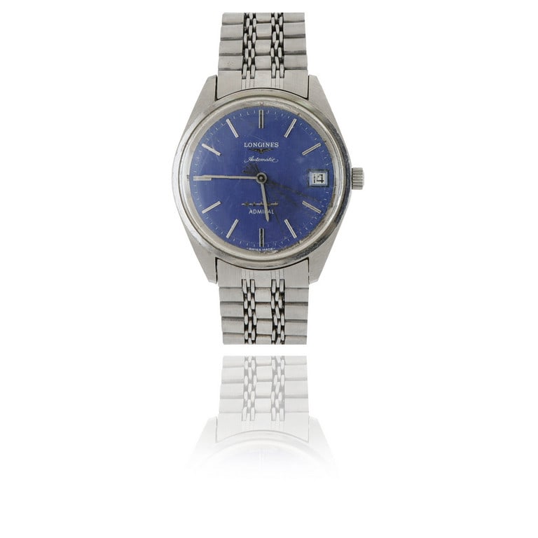 LONGINES Orologio da polso in acciaio modello: LONGINES Orologio da polso in acciaio modello Admiral 5 stelle, referenza 3007-1 animato da movimento meccanico automatico, quadrante blu, indici e sfere a bastone, piccola data ad ore 3. Cassa con fo