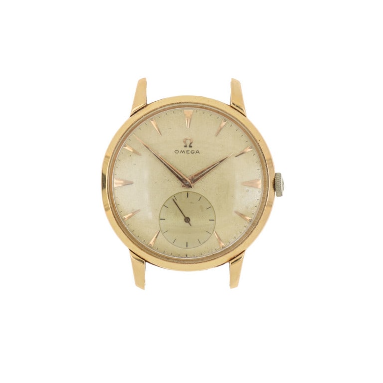 OMEGA, Raro orologio da uomo di grandi dimensioni: OMEGA, Raro orologio da uomo di grandi dimensioni in oro rosa, mancante del cinturino, anche detto "Jumbo" per il non usuale diametro di 38 mm. Animato da movimento meccanico carica manuale, si