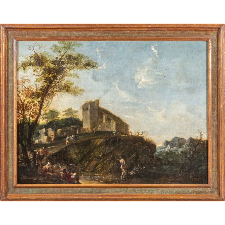 Scuola italiana sec.XVIII "Paesaggio con casolare (1 of 2)