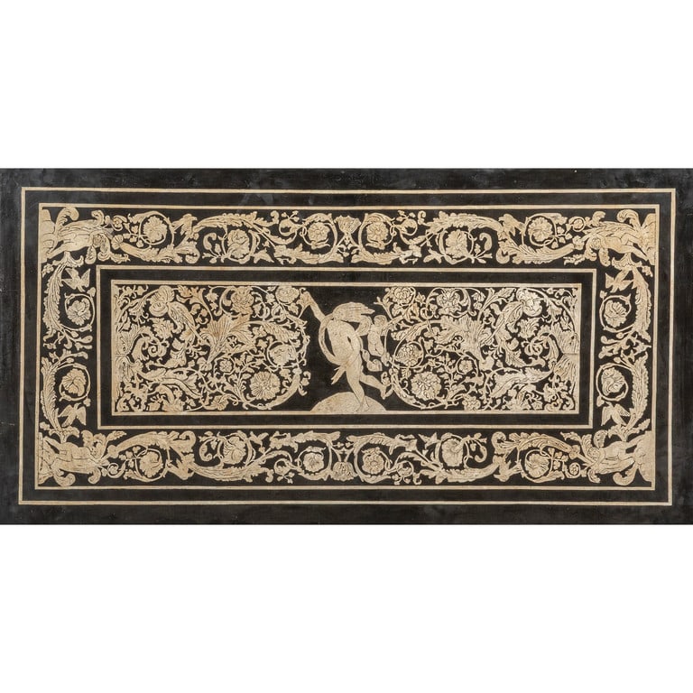 Scagliola Luigi XIV decorata in bianco e nero con (1 of 2)