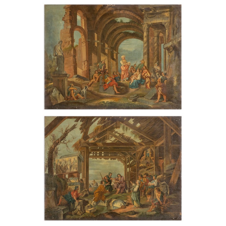 Scuola romana sec.XVIII "Scene di genere animate (1 of 5)