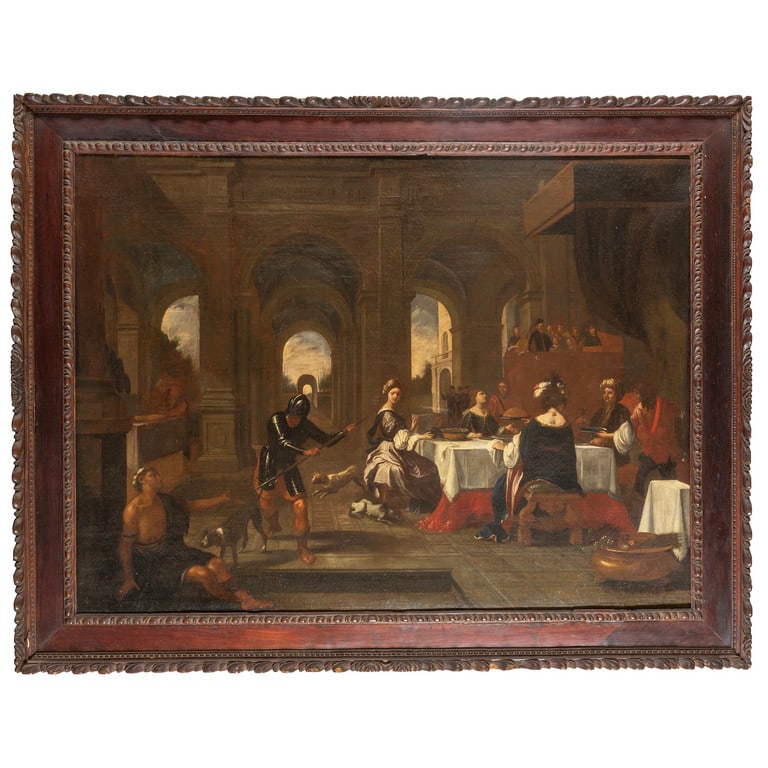 Scuola veneta sec.XVII "Scena di banchetto" olio, (1 of 2)
