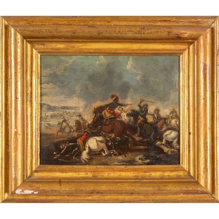 Scuola italiana sec.XVII "Battaglia" olio, (1 of 2)