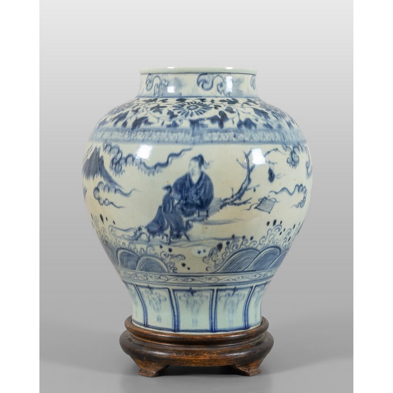 Vaso in porcellana bianca e blu con fanciulle a (1 of 2)