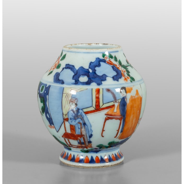 Vaso Wucai con decoro di vita cinese, (1 of 2)