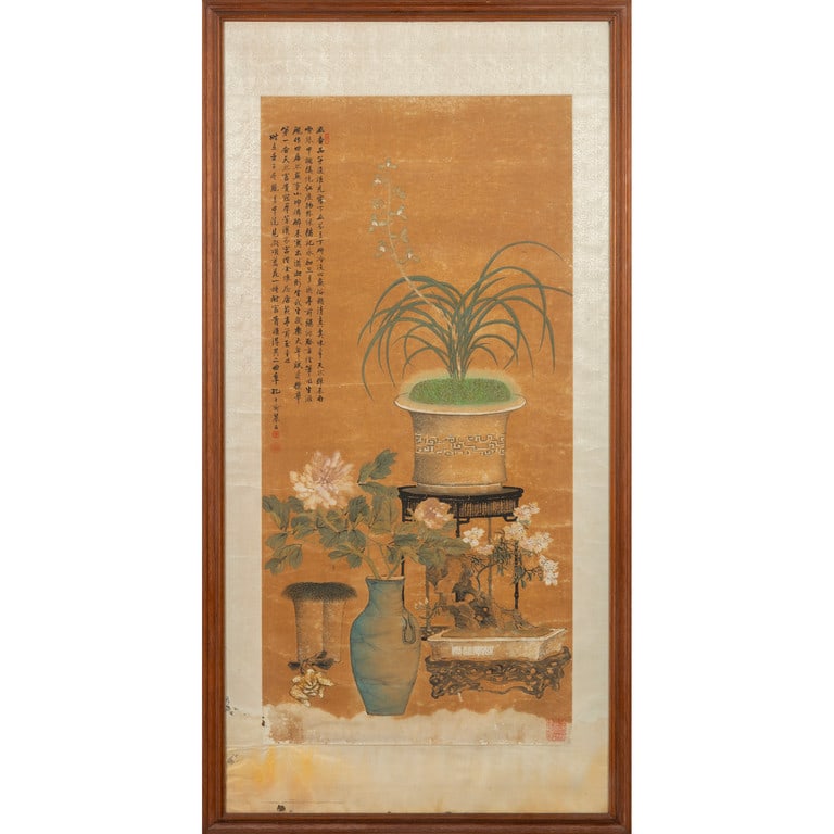 Tavolino con vasi di fiori dipinto su carta, (1 of 1)