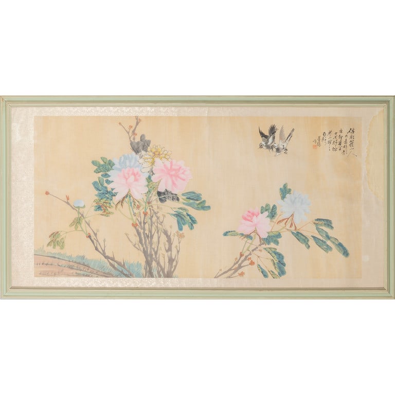 Fiori con uccellini dipinto su carta, Cina (1 of 1)