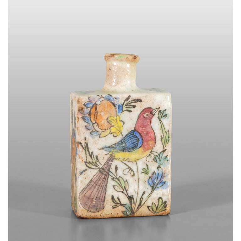 Bottiglia in ceramica decorata con uccellini, (1 of 2)