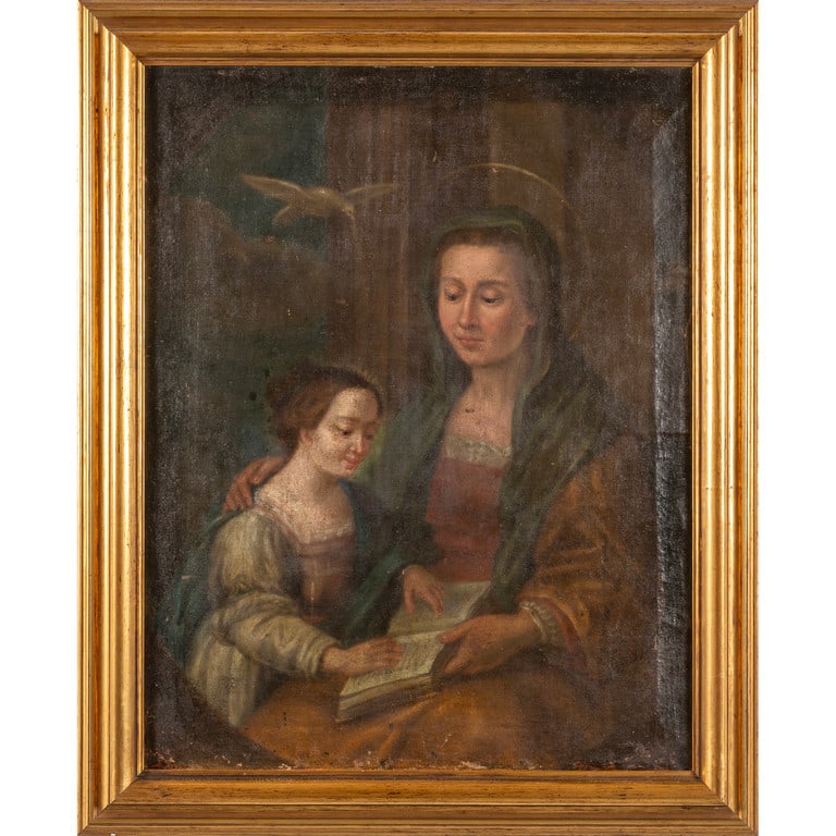 L'educazione della Vergine olio,: L'educazione della Vergine olio, sec.XVIII cm. 60x78