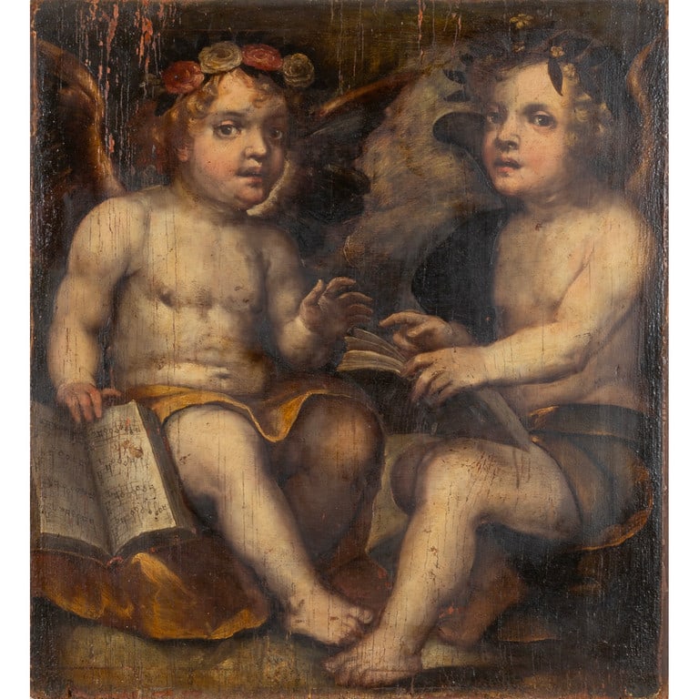 Coppia di angioletti olio su tavola cm. (1 of 2)