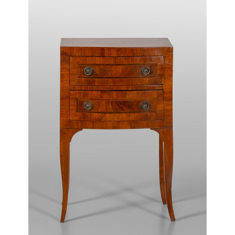 Comodino in stile a due cassetti lastronato, (1 of 3)
