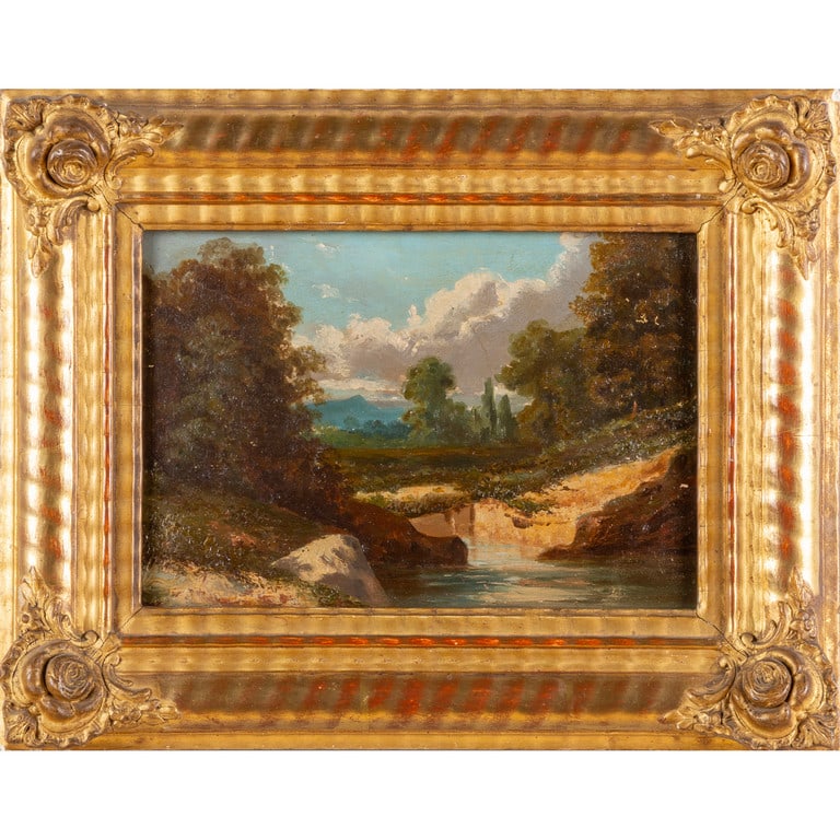 Paesaggio con torrente olio su tavoletta, (1 of 2)