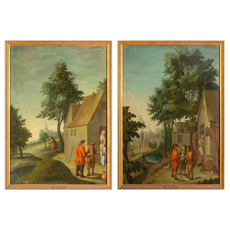 Scuola fiamminga sec.XVIII "Paesaggi animati con (1 of 4)