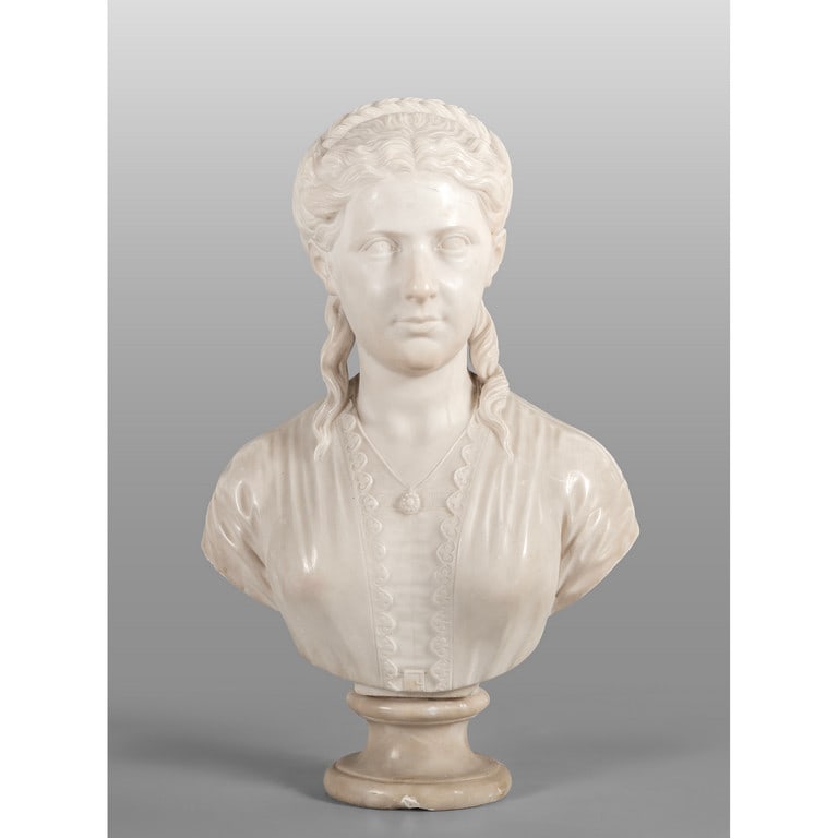Busto di fanciulla, scultura in marmo bianco, (1 of 1)