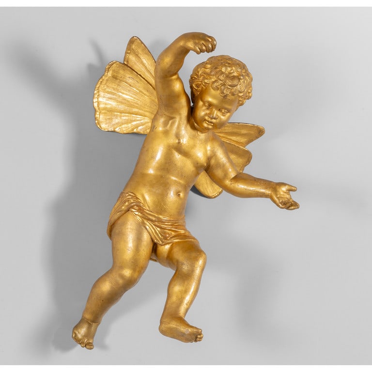 Putto in papier machè dorato, (1 of 1)