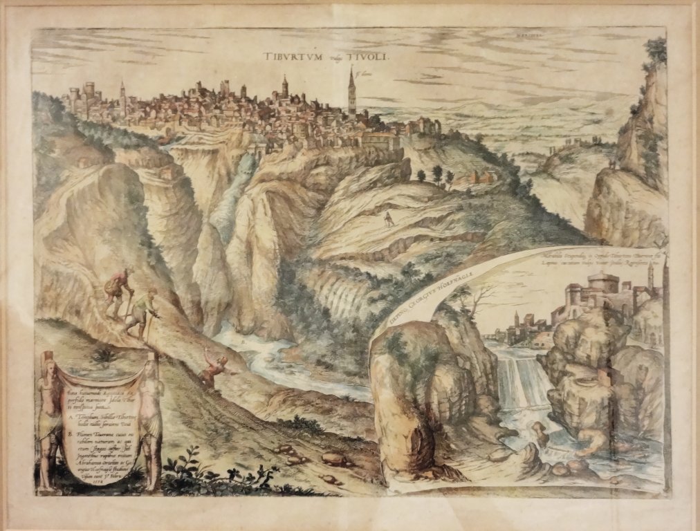"Le cascate di Tivoli" stampa acquarellata : "Le cascate di Tivoli" stampa acquarellata sec.XVIII cm. 48x36