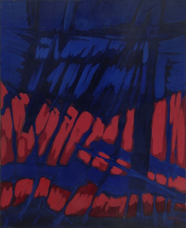 ANTONIO CORPORA (1909-2004) Le forze segrete: ANTONIO CORPORA (1909-2004) Le forze segrete 1973 olio su tela cm 100x81 firmato, datato, dedicato ad personam e titolato sul retro sigla di Bruno Giraldi, Livorno sul retro Le forze segrete 1973 oil